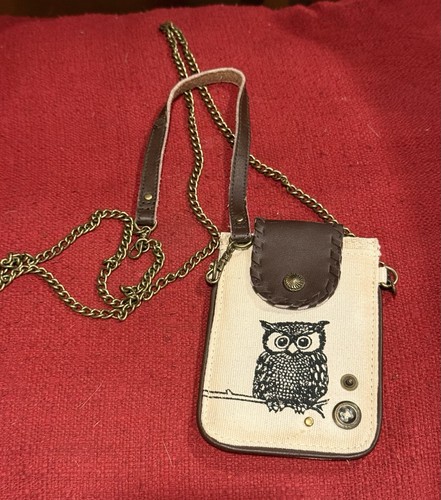 Glam Naturale Canvas & Leather Owl Mini Crossbody Phone Bag
