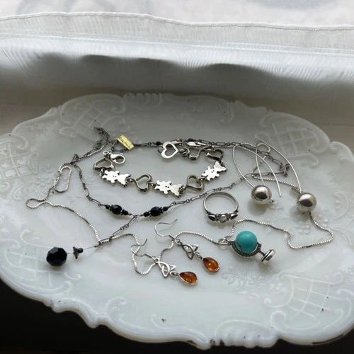 WoW Sterling Silver Jewelry Lot Vtg 2 Now Eclectic Amethyst Turquoise Boho 42G