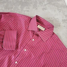 Thomas Pink Red Stripe Shirt Mens 16" Medium Red Point Collar Button French Cuff