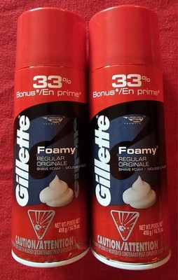 2 Pack Gillette Foamy Regular Original Shave Foam 33% Bonus 418g Cans