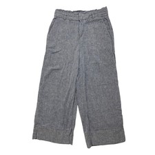 BANANA REPUBLIC Blake Crop Wide Leg Linen Blend Pant Blue Chevron Size 2 Womens