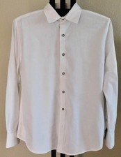 Robert Graham Mens White on White Dress Shirt Size L Classic Fit Button Down