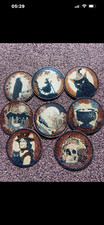 Round Wooden Halloween Coaster Set 7pc Multicolour with Holder Cat