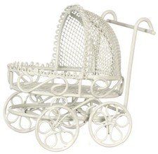 Dolls House Pram White Wire Rattan Miniature Nursery Furniture 1:12 Scale