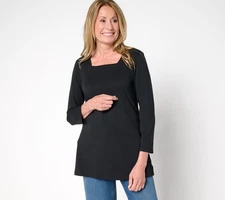 Denim & Co. Women's Top Petite PL Essentials So Soft Jersey Tunic Black A692557