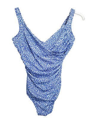 Miraclesuit x Talbots Firm Control Blue Animal Print Ruched Side Swimsuit Size 8