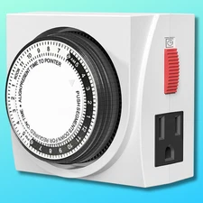 Heavy Duty Mechanical 24 Hour Timer Dual Outlet 3-Prong Accurate Indoor