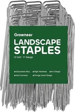 GROWNEER 100 Packs 12 Inches Landscape Staples Heavy Duty 11 12 Inch, silver 