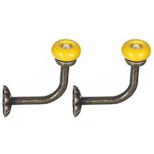Wall Hooks, 2Pcs - Zinc Alloy Single Prong Ceramic Handle Coat Hook (Yellow)