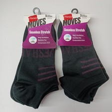 Hanes Moves No Show Socks 6 Pairs Women's Size 5-9 Black Seamless Stretch