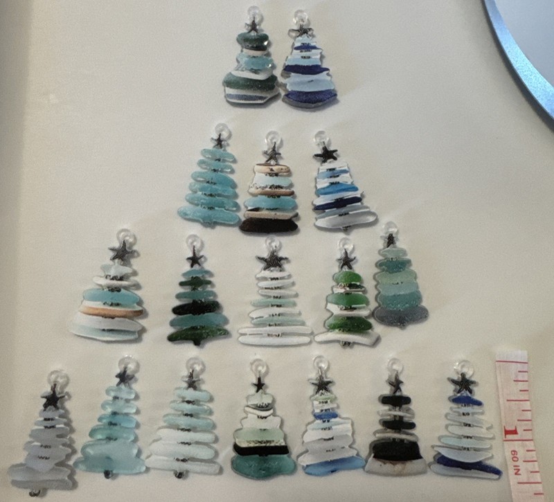 17 Sea Glass Christmas Tree Ornaments Various Colors