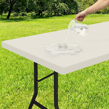 Rectangle Tablecloth, Elastic Fitted Flannel Backed Vinyl Tablecloths for 6ft Fo
