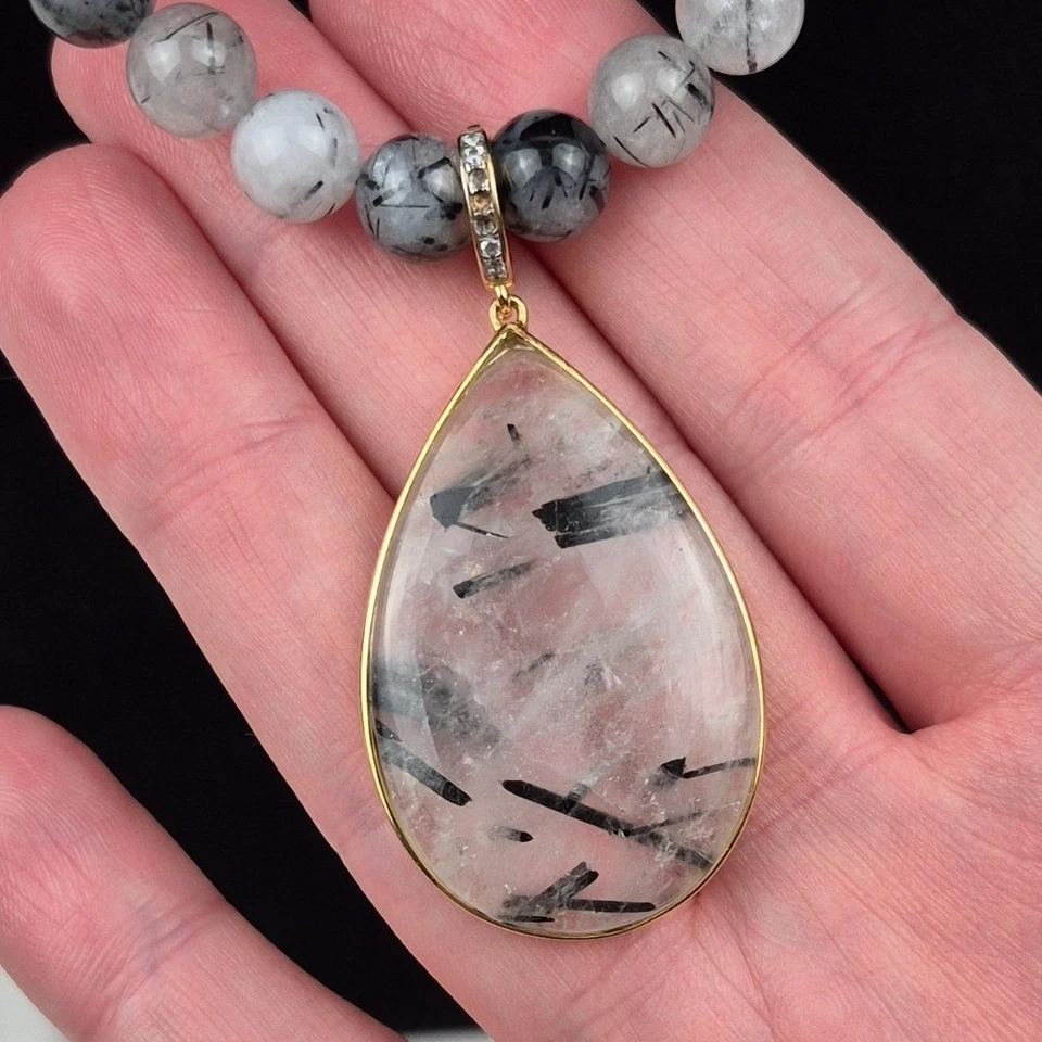 MLD Collar de Cuentas Mujer 18" Cuarzo Rutilado Extraíble Colgante 925 Tailandia Foto 2 de 4