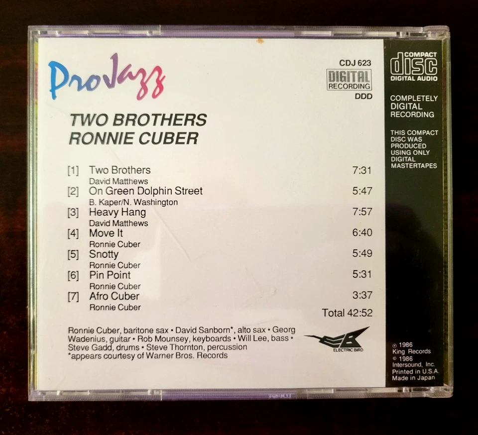 Ronnie Cuber - Two Brothers - Jazz R&B Projazz Japan Excellent CD Foto 4 de 4