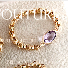$399 RARE NEW AMETHYST 14K YELLOW GOLD DAINT STACKABLE 4MM ART DECO CHAIN RING