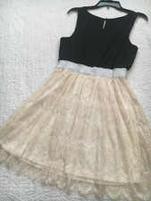 As U Wish Classic Black and White Dress Sleeveless Lace with Silver Accents