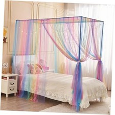 Bed Canopy for Girls Kids, 4 Corner Post Princess Canopy Bed Full Rainbow
