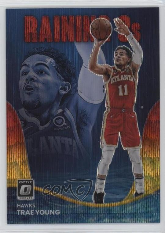 2022-23 Panini Donruss Optic Raining 3s Red & Gold Wave Prizm /99 Trae Young #8