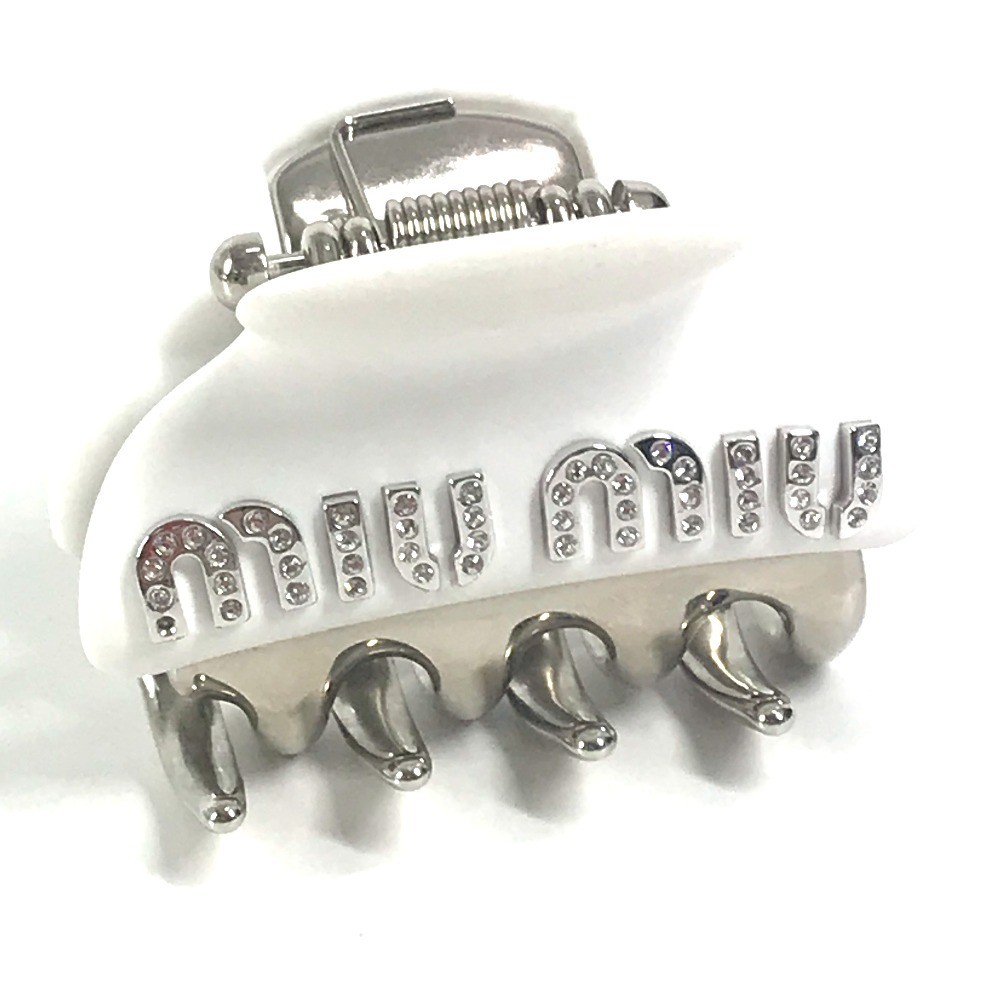 MIUMIU Logo Rhinestone Hair Clip hair accessory hairpin Metal