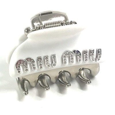 miu miu ロゴ入り ヘアピン ホワイト MIUMIU Logo Rhinestone Hair Clip hair accessory hairpin Metal