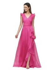 JS Collections Julie Ruffle Organza Ballgown Pink Flutter Sleeve Size 14