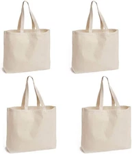 Natural Canvas Tote Bags, 4 Pcs Reusable 24Oz Shopping Bag DIY Pattern for Craft