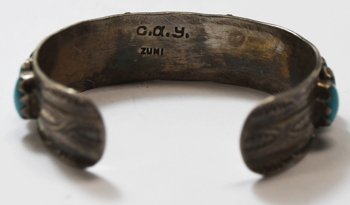 アクセサリー Zuni Handmade silver Bracelet Sterling Silver Zuni C.A.Y. Turquoise Row Watch Cuff
