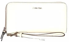 CALVIN KLEIN Cherab White Saffiano Leather Zip-Around Wallet Wristlet NWT