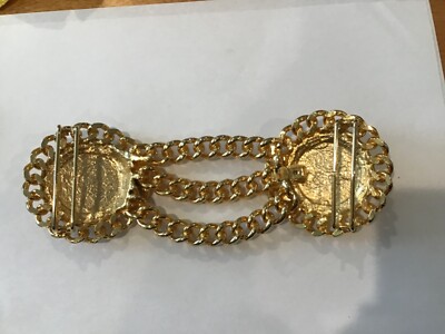 VTG Mimi Di N signed 1989 Gold toned Belt Buckle. Mimi Di N 1989 French Faux Gold Coin Panel Buckle  main image 3