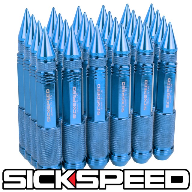 SICKSPEED 24 PC BLUE 150mm LONG SPIKED STEEL EXTENDED OFF ROAD LUG NUTS
