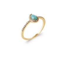 18 Carat Gold Plated Wedding Ring - Amazonite Drop Solitaire - Zircons