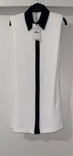 ZARA WHITE BLACK COLLARED PADDED SHOULDERS MINI SHIRT DRESS SIZE S BNWT