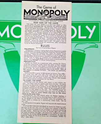 Vintage Edition Monopoly Edition Anleitung / Regelheft - Undatiert