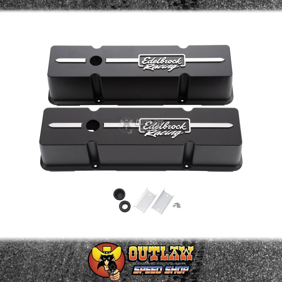 EDELBROCK RACING VALVE COVERS ALLOY FITS SMALL BLOCK CHEV V8 TALL - ED41643