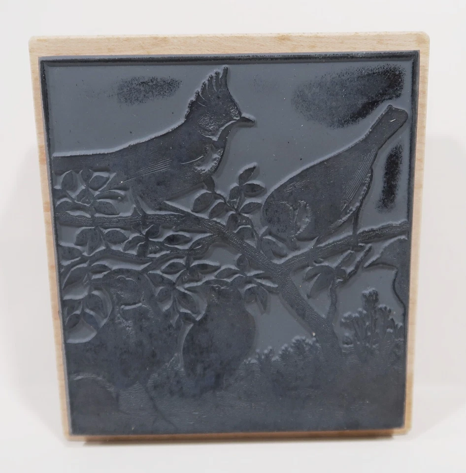 Sello de goma magenta años 90, floral, pájaros, flores, 03-073P Foto 2 de 3