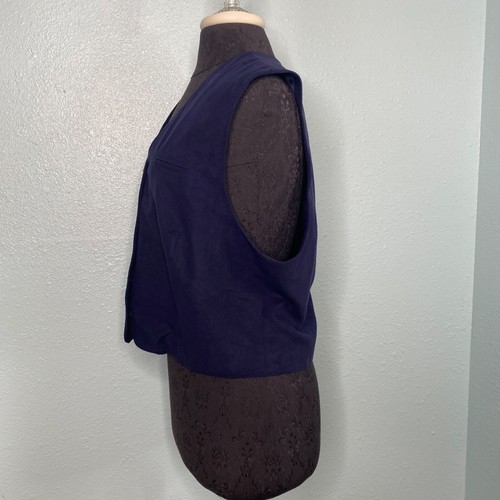 Vintage Lizsport Vest Women Plus Size 14 Navy Blue Gold Buttons V-Neck Soft - Picture 2 of 11
