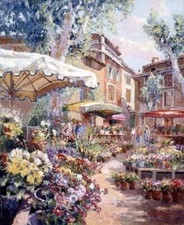 Ceramic Backsplash Tile Mural Garden Landscape - French Flower Market