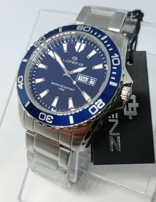 OROLOGIO UOMO LORENZ DAY DATE DIVER,SCUBA SPORT 100 Mt,GHIERA  GIREVOLE.BLU,45 mm | eBay