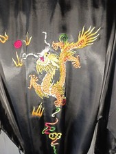 Adult L Silver Lake Branded Chinese Dragon Robe Black Satin Look