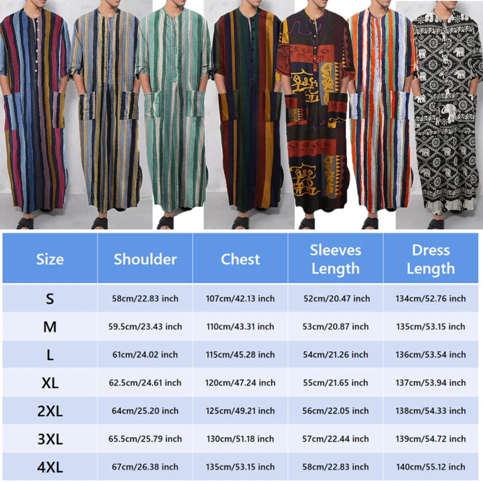 Camisa Larga Vintage Suelta Musulmana Caftán Batas Hombres Manga Larga Moda Jubba Thobe Foto 2 de 4