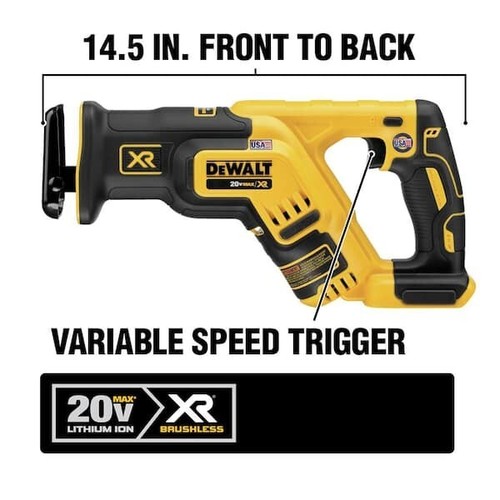 DeWALT DCS367B 20V 20 Volt MAX XR 5.0Ah Brushless Tool Compact Reciprocating Saw - Picture 3 of 13
