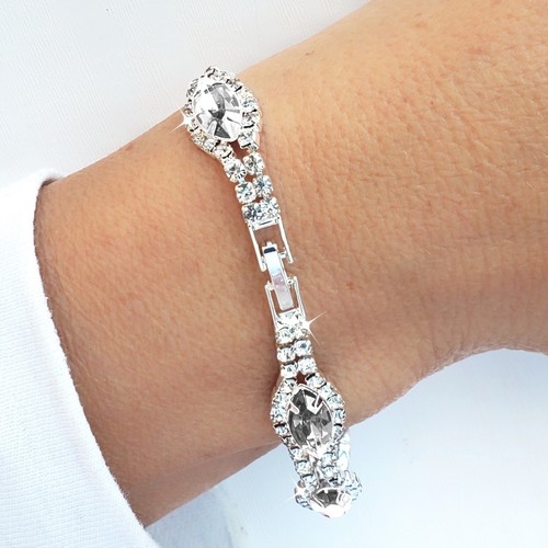Silver Beauty Full Sparkly Crystal Rhinestone Bracelet For Women UK Seller - Picture 2 of 7