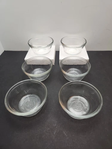 6 Anchor Hocking Clear Glass Custard Cups Bowls Ramekin 6 oz USA 1034