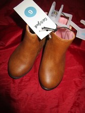 Cat  Jack Girls Brown Faux Leather Zip Up Fashion Ankle Boots US Size 6
