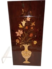 MCM Vintage Marquetry Inlaid Wood Plaque ~ Floral Design 23 In X 11 In