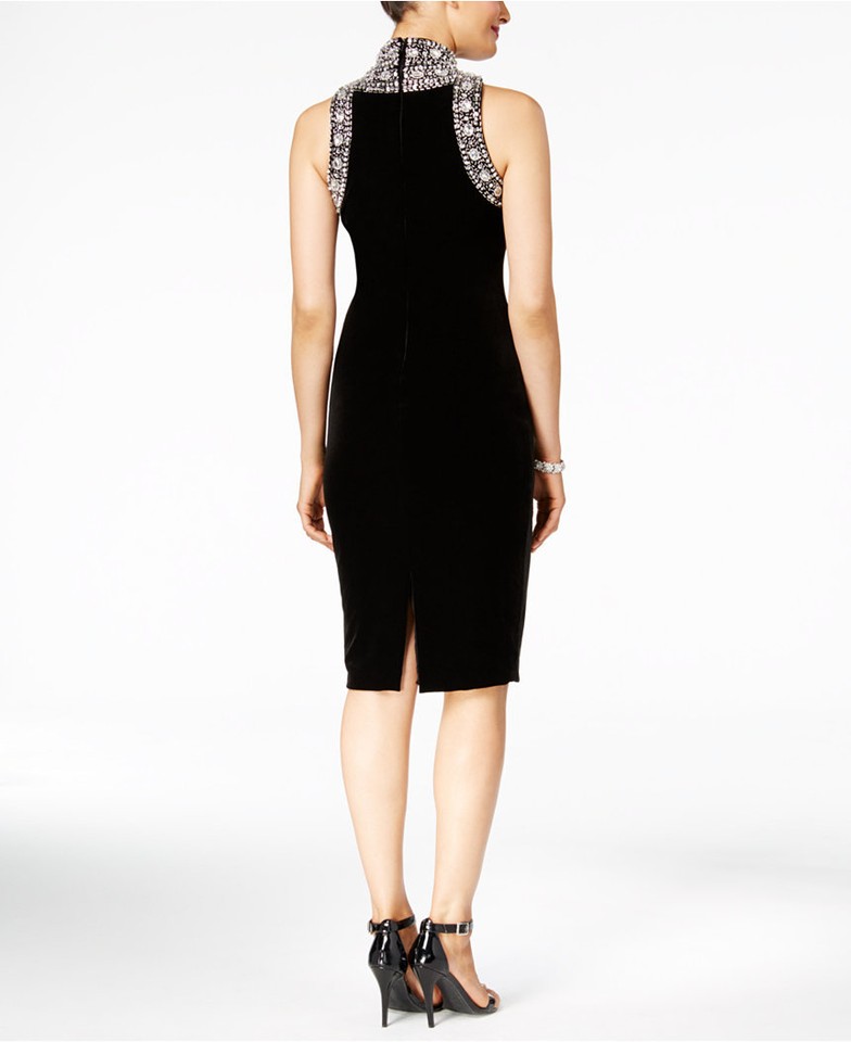 Robe Cocktail Betsy & Adam - Velours Perlé - Noir/Argent - Taille 2 - Neuf Sans étiquettes