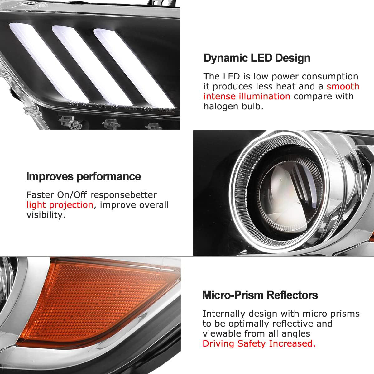 LED DRL HID/Xenon Headlights Set for 2015 2016 2017 Ford Mustang Left & Right