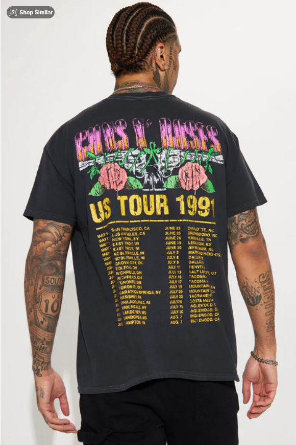 Guns N Roses 1991 US Tour Short Sleeve Tee - Black size 2xl xxl | eBay