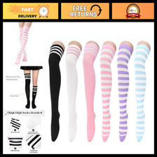 6-Pack Cotton Thigh High Over Knee Socks - Striped Boot Socks Leg Warmers for