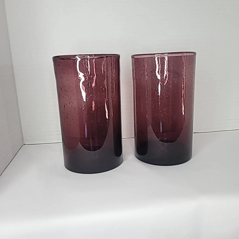 Редкий снятый с производства Tag Ltd Plum Flat 18 унций Набор Стаканов из Пузырькового Стекла Ручного Выдувания - Изображение 3 из 4